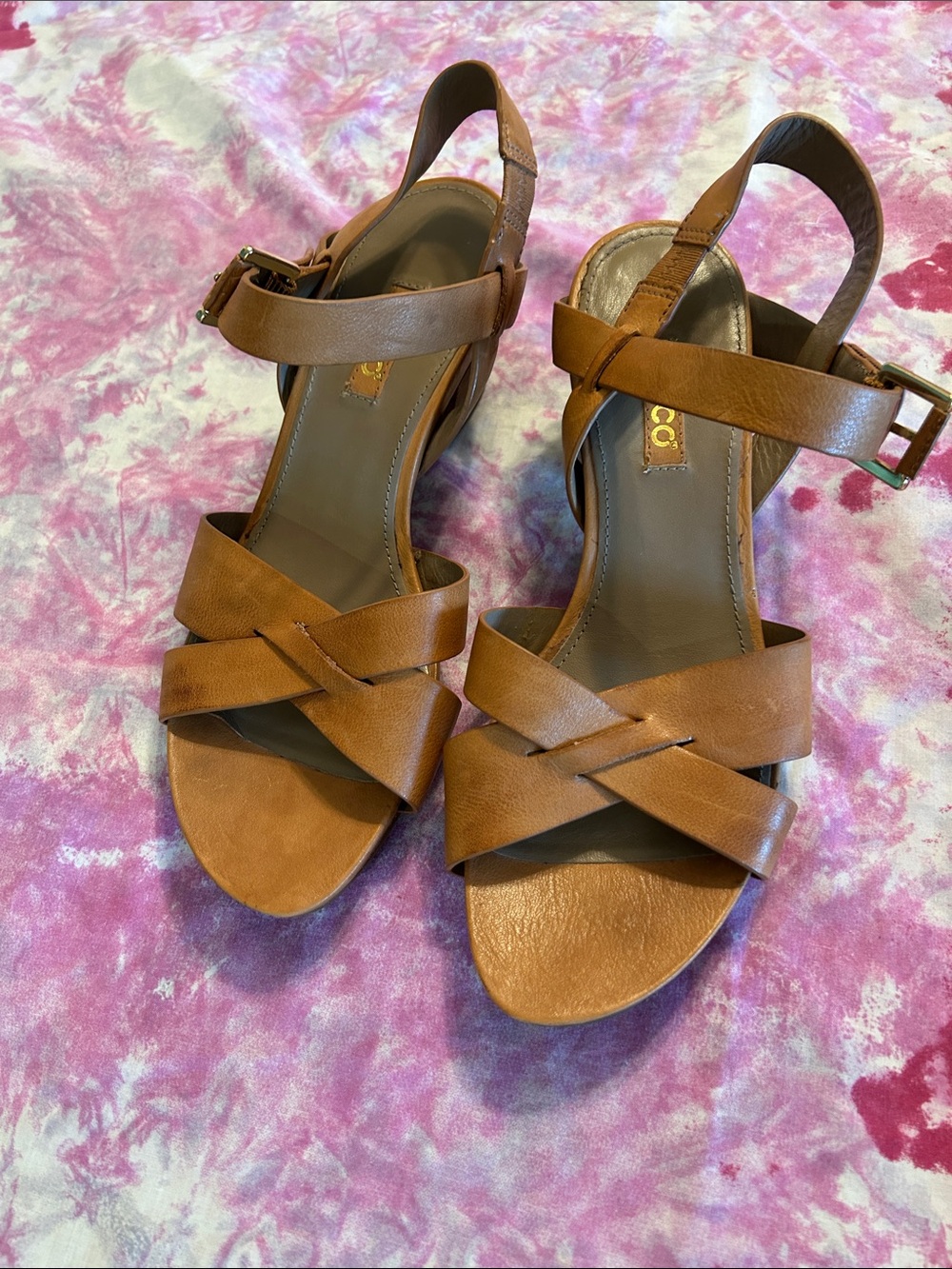 Ecco leather block heel sandal size 40
